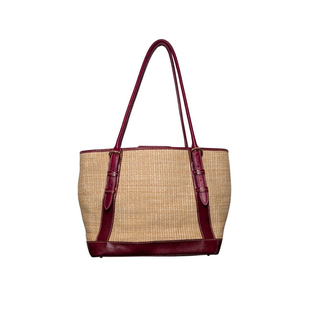 Maxx New York Women’s Raffia Straw Red Leather Large Tote Shoulder Handbag Boho - Picture 5 of 16